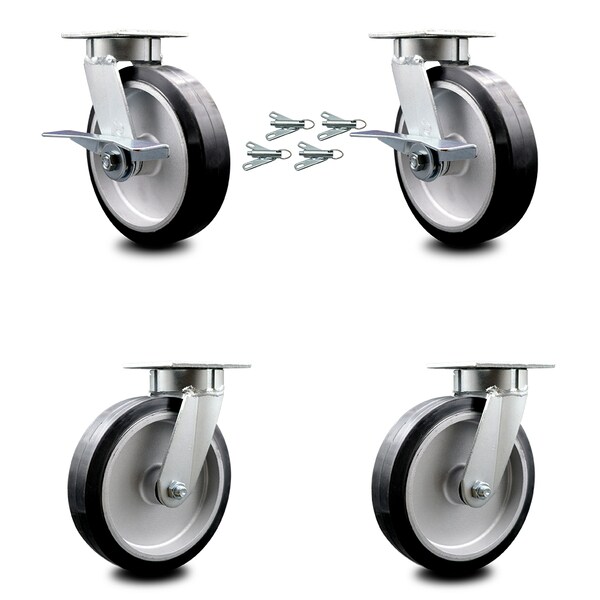 Service Caster 8 Inch Kingpinless Rubber on Aluminum Wheel Caster Swivel Locks 2 Brakes, 4PK SCC-KP30S820-RAR-SLB-BSL-2-BSL-2 - main